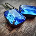 Sapphire Earrings Blue Earrings Vintage Glass..